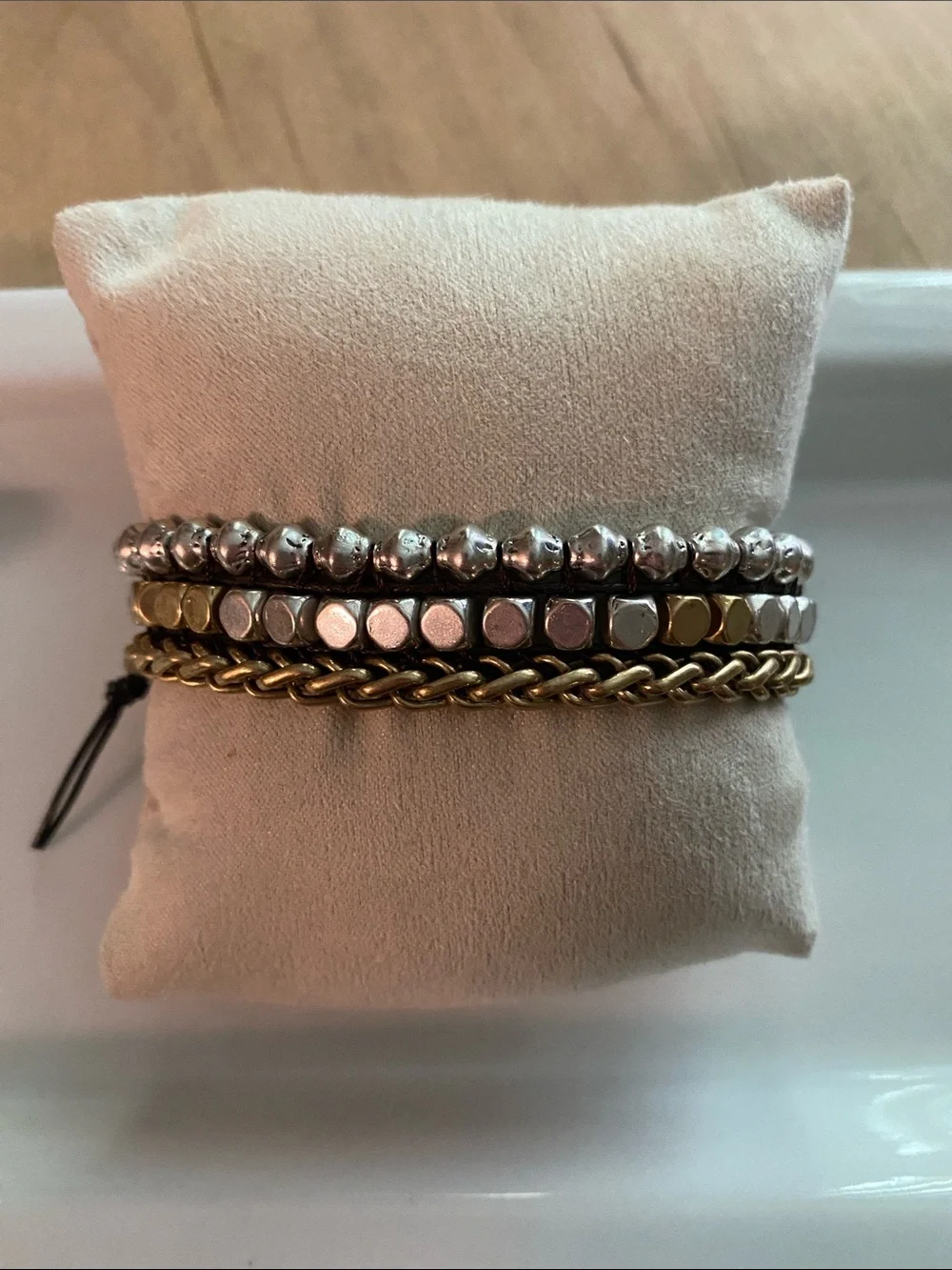 Lucky Brand Gold, Silver & White Braided Multi-Row Bracelet